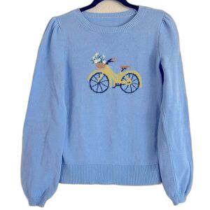 Loft Spring Embroidered Bicycle Light Blue Cotton Sweater